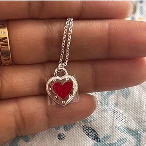 925 Sterling Silver red heart necklace with chain